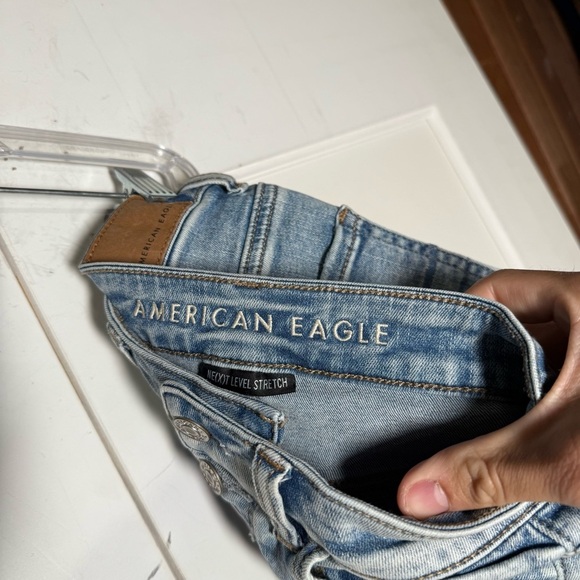 American Eagle Jean Shorts Blue Next Level Stretch Size 0 Rips Button Fly Denim - Picture 7 of 9